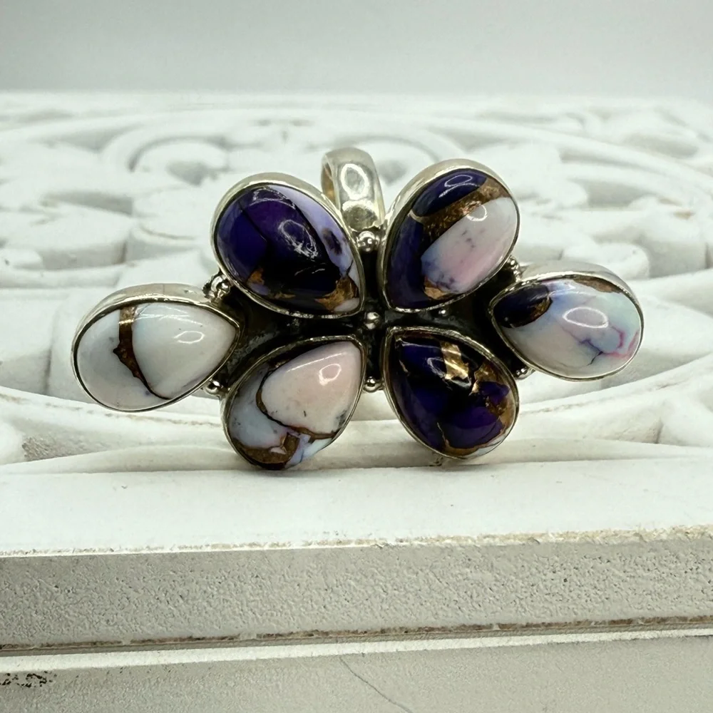 Sterling Silver Purple Dahlia Statement Ring – Size 8 Adjustable